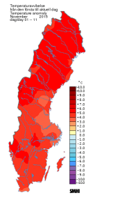 November 1-11, 2015. Sweden is 3 to 5 degrees celsius warmer than normal, according to www.SMHI.se